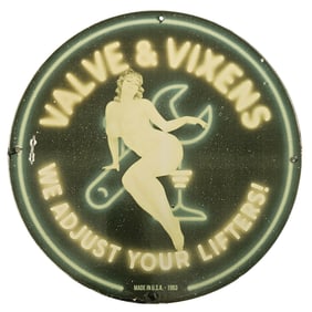 Vintage Porcelain Sign: Valve & Vixens - A Unique Collector's Item