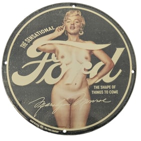Vintage Porcelain Sign Featuring Iconic Marilyn Monroe for Ford Collectors