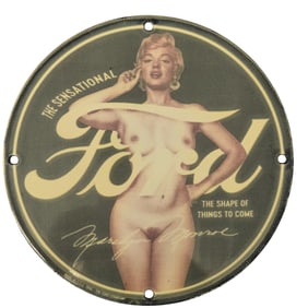 Vintage Porcelain Sign Featuring Iconic Marilyn Monroe & Ford Branding - A Collector's Dream