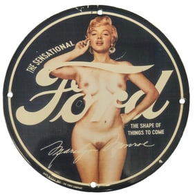Vintage Ford Porcelain Sign Featuring Iconic Image of Marilyn Monroe