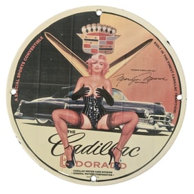 Collectible Vintage Cadillac Porcelain Sign featuring Iconic Marilyn Monroe Art