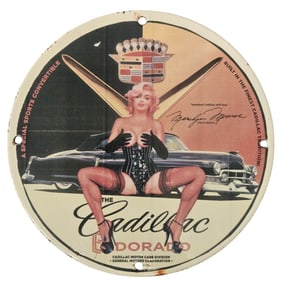 Rare Vintage Cadillac Porcelain Sign Featuring Marilyn Monroe ? Classic Collector's Item