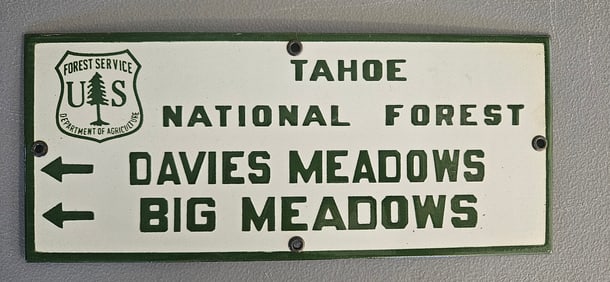 Vintage US Forest Service Porcelain Sign - Tahoe National Forest Directional Sign
