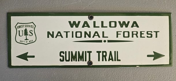 Vintage US Forest Service Porcelain Sign - Wallowa National Forest Summit Trail