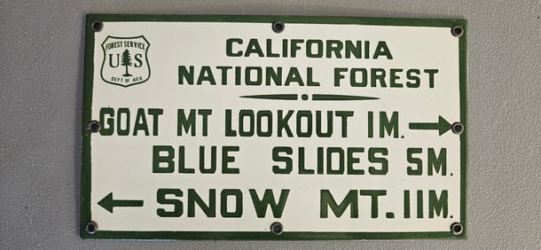 Vintage US Forest Service Porcelain Sign: California National Forest Directional Sign