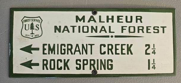 Vintage US Forest Service Porcelain Sign - Malheur National Forest, Emigrant Creek, and Rock Spring