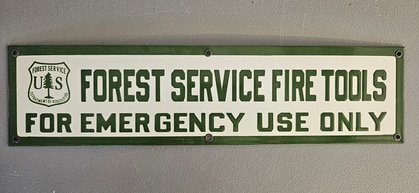 Vintage US Forest Service Porcelain Sign: Fire Tools for Emergency Use Only