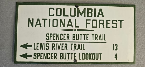 Vintage Columbia National Forest Porcelain Sign - Spencer Butte Trail & Lewis River Trail