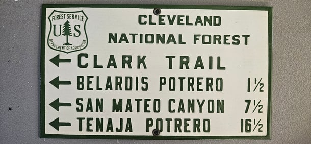 Vintage US Forest Service Porcelain Sign - Cleveland National Forest Hiking Trails