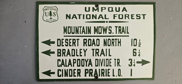 Vintage Umpqua National Forest Porcelain Sign - Rustic Trail Markers for Collectors