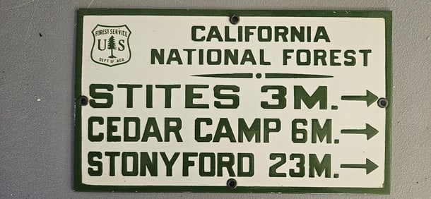 Vintage U.S. Forest Service Porcelain Sign for California National Forest