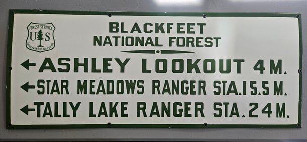 Vintage Blackfeet National Forest Porcelain Sign: Unique Collectible for Outdoor Enthusiasts
