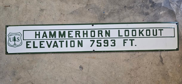Vintage US Forest Service Hammerhorn Lookout Porcelain Sign ? Historic Mountain Landmark