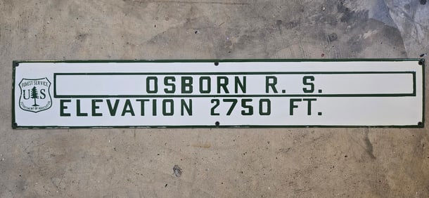 Vintage US Forest Service Porcelain Sign - Osborn R.S. Elevation 2750 Ft. Collectible