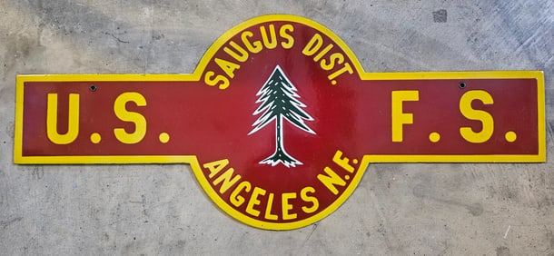 Vintage U.S. Forest Service Porcelain Sign - Saugus District, Angeles National Forest