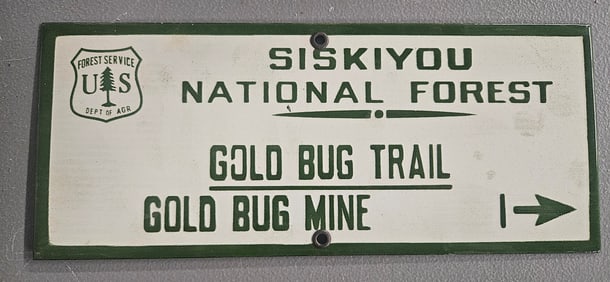 Vintage US Forest Service Porcelain Sign: Gold Bug Trail & Mine - Rare Collectible