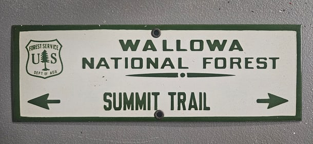 Vintage US Forest Service Porcelain Sign - Wallowa National Forest Summit Trail