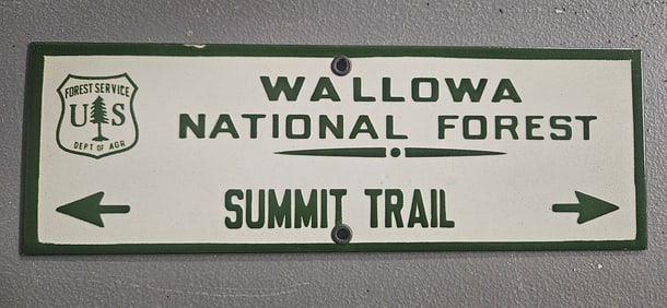 Vintage Wallowa National Forest Porcelain Sign: Summit Trail - Rare Collectible