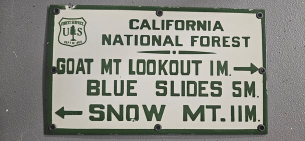 Vintage US Forest Porcelain Sign - California National Forest Lookout & Trails
