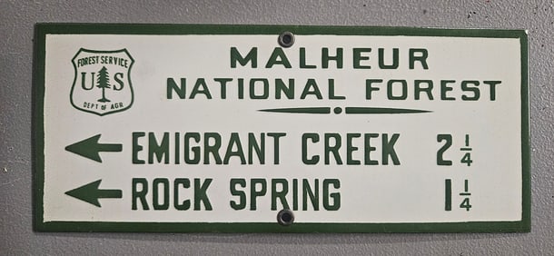 Vintage US Forest Service Porcelain Sign - Malheur National Forest Directional Sign