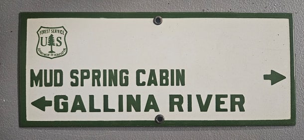 Vintage US Forest Service Porcelain Sign - Mud Spring Cabin & Gallina River Directional Marker