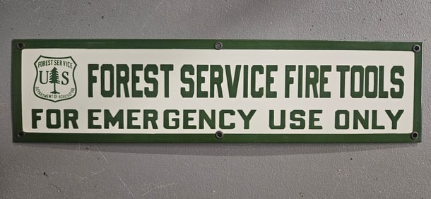 Vintage US Forest Service Porcelain Sign - Fire Tools for Emergency Use