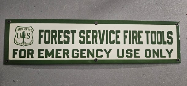 Vintage US Forest Service Porcelain Sign - Fire Tools for Emergency Use Only