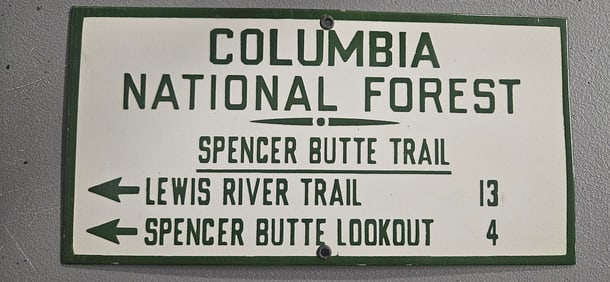 Vintage Columbia National Forest Porcelain Sign: Spencer Butte Trail Directions