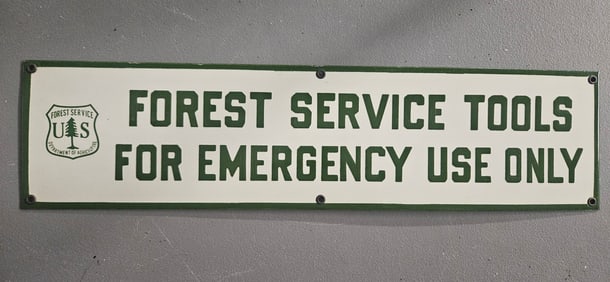 Vintage US Forest Service Porcelain Sign: Emergency Use Tools - Collectible Memorabilia