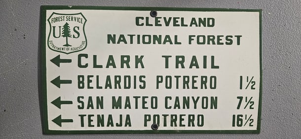Vintage US Forest Service Porcelain Sign - Cleveland National Forest Trail Directions