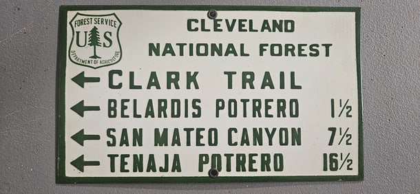 Vintage Cleveland National Forest Porcelain Sign ? Rare Collectible Trail Marker