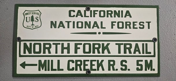 Vintage US Forest Porcelain Sign: California National Forest Trail Marker for Bidding