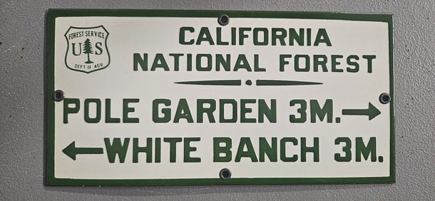 Rare Vintage US Forest Service Porcelain Sign - California National Forest Artifacts