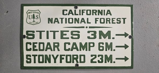 Vintage US Forest Porcelain Sign - California National Forest Navigation Signage