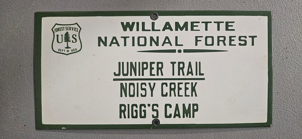 Vintage U.S. Forest Service Porcelain Sign: Willamette National Forest Trails