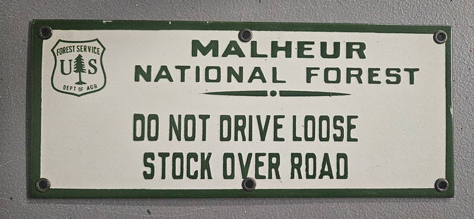 Rare Vintage US Forest Service Malheur National Forest Porcelain Sign: Discover a stunning piece of American history with this vintage porcelain sign from the US Forest Service, featuring the Malheur National Forest. This collectible sign, known for its iconic green and