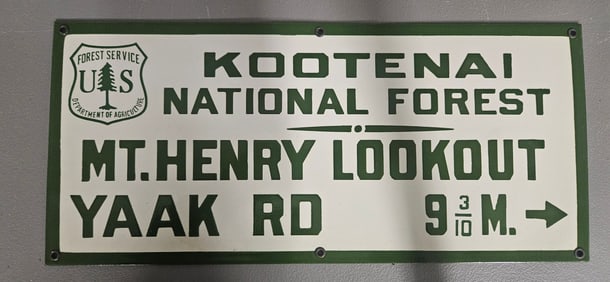 Vintage Kootenai National Forest Porcelain Sign - Mt. Henry Lookout - Collectible Art