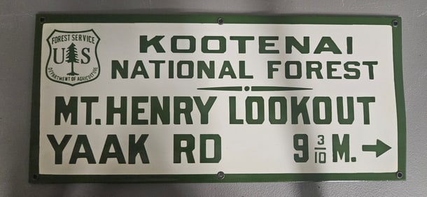 Vintage Kootenai National Forest Porcelain Sign - Mt. Henry Lookout - Rare Collectible