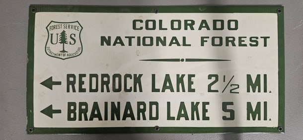 Vintage US Forest Porcelain Sign - Colorado National Forest Directions