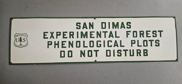 Rare Vintage US Forest Service Porcelain Sign for San Dimas Experimental Forest