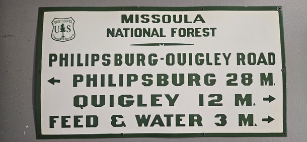 Vintage US Forest Service Porcelain Sign: Missoula National Forest Road Directions