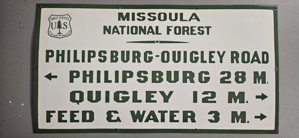 Vintage US Forest Service Porcelain Sign: Missoula National Forest Navigation Guide
