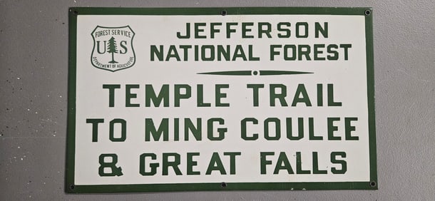 Vintage US Forest Porcelain Sign - Jefferson National Forest Temple Trail