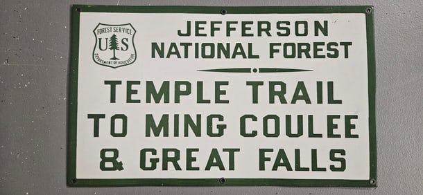 Vintage US Forest Service Porcelain Sign: Jefferson National Forest Temple Trail