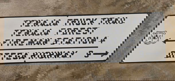 Vintage US Forest Service Porcelain Sign: Tenaja Truck Trail & Ortega Highway