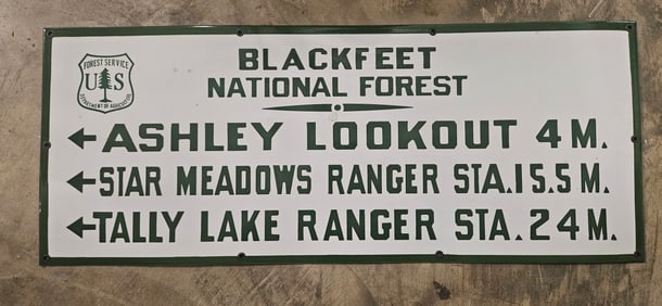 Vintage Blackfeet National Forest Porcelain Sign - Rare US Forest Service Collectible