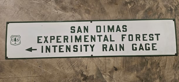 Vintage US Forest Service Porcelain Sign for San Dimas Experimental Forest Rain Gage