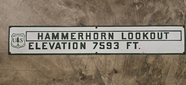 Vintage US Forest Service Hammerhorn Lookout Porcelain Sign - Elevation 7593 FT