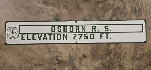 Rare Vintage US Forest Service Porcelain Sign - Osborn R.S. Elevation 2750 FT