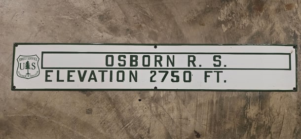 Vintage U.S. Forest Service Porcelain Sign - Osborn R.S. Elevation 2750 FT - Collectible